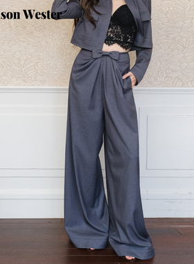 【七夕限定】Maison Wester2025秋季高腰裤蝴蝶结垂感灰色阔腿裤