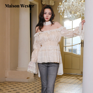 Maison 温柔杏色蕾丝花边收腰上衣 Wester2026春新品