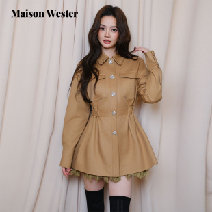 风衬衫 Maison 卡其色收腰工装 新品 外套风衣 Wester2025年秋季