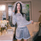 Maison 套装 Wester春季 官方流行闪光银亮片LOGO针织底上衣短裤