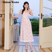 Maison Wester夏季 流行度假通勤高腰碎花吊带长裙可露丽穿搭
