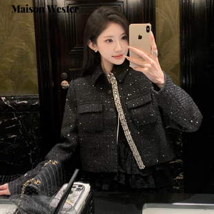 胸襟钻链短款 千金风亮片上衣西装 外套 Wester2026早春新品 Maison