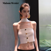 Wester2025夏季 新款 短款 Maison 挂脖针织小上衣 白色