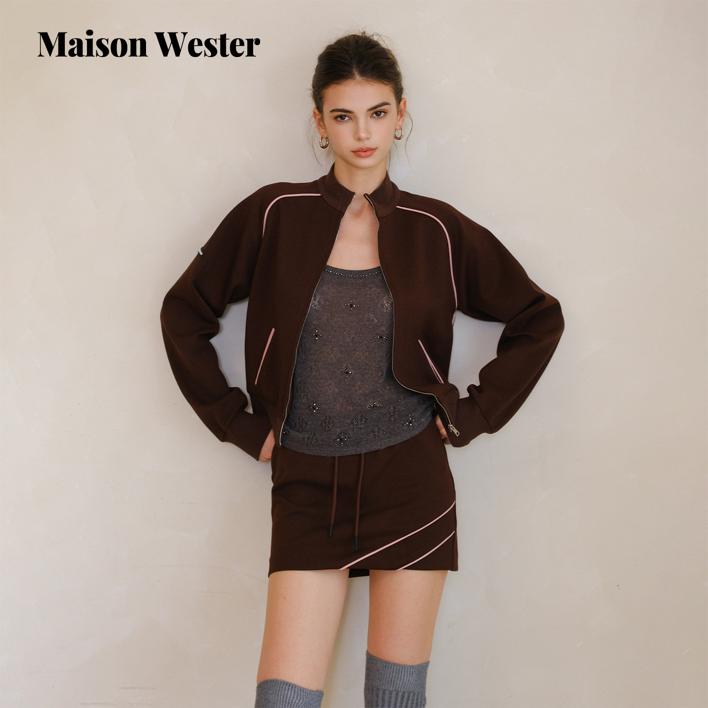 【七夕限定】Maison Wester2025秋新款棕色休闲夹克棕色休闲半裙