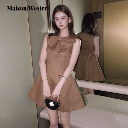 【徐如蓝同款】Maison Wester2026无袖大蝴蝶结双排扣收腰连衣裙