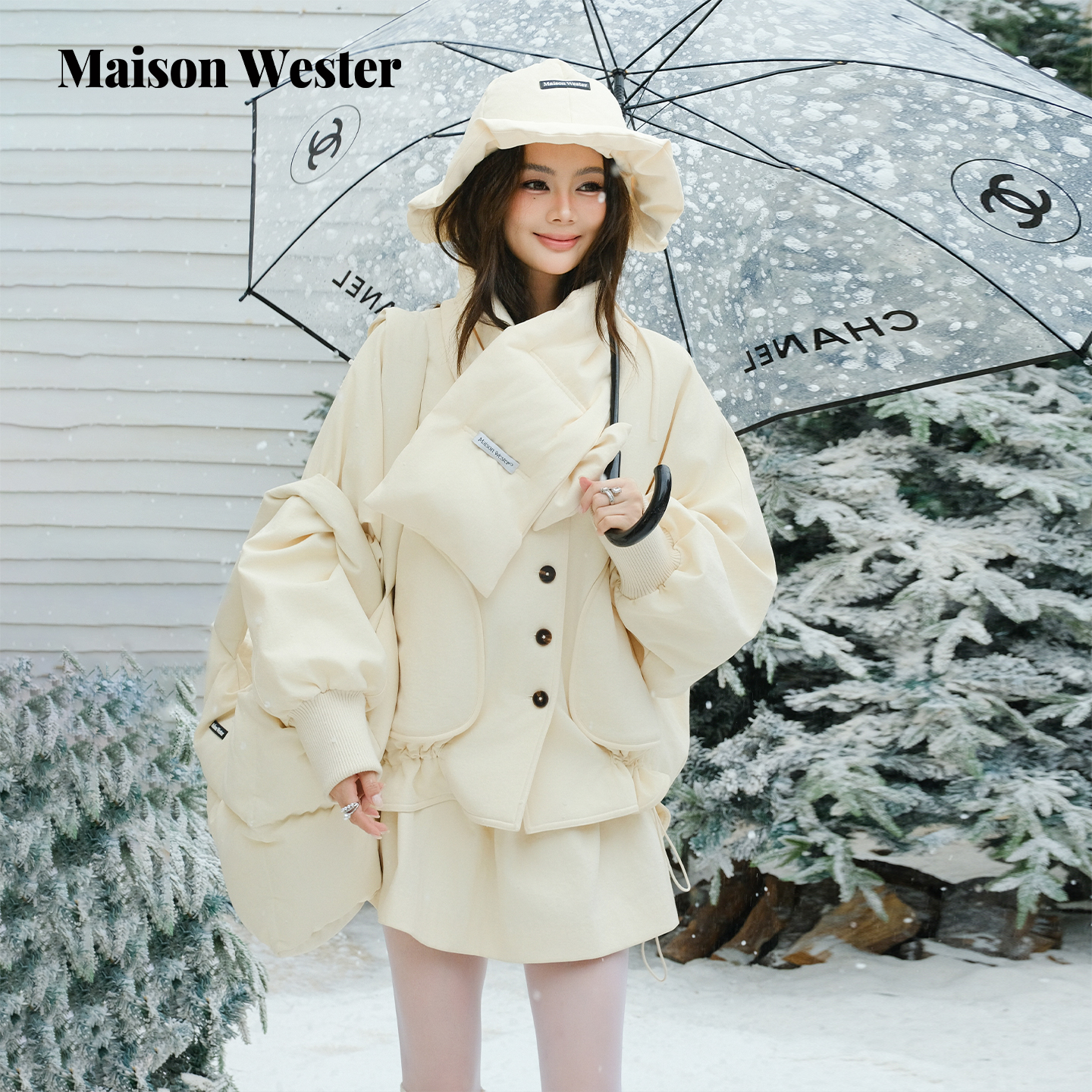 【赠同款搭配围脖】Maison Wester2025冬季新品圆领鹅绒羽绒外套