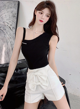 Maison Wester秋季官方流行时尚蝴蝶结白色短裤黑色通勤百搭显瘦