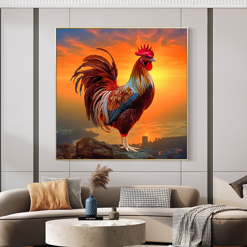 爆款纯手绘油画大l公鸡卡通动物生肖鸡客厅装饰画玄关走廊餐厅挂图片
