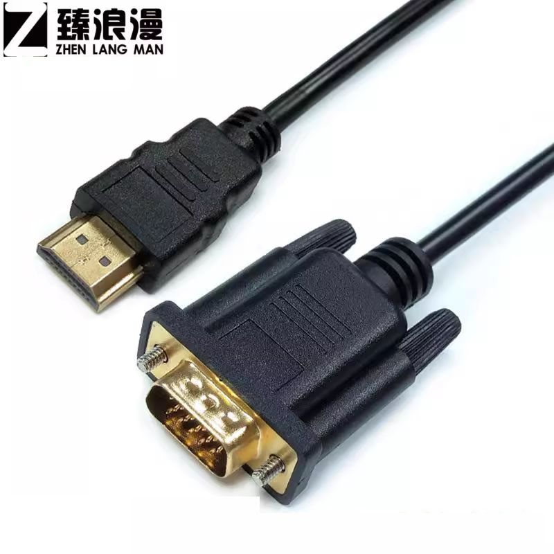 台式电脑显示器与主机连接线hdmi转vga线带芯片hdmitovga高清线1080P电脑电视转接线