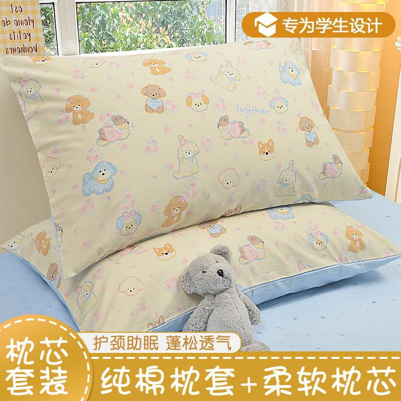 儿童枕头10岁以上学生专用全棉枕头枕芯套和枕芯一套单人一只装大图片