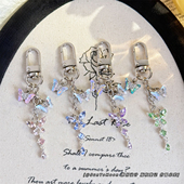 亮闪水晶蝴蝶女生简约卡通钥匙扣创意包包挂件拉链扣装 饰小礼物