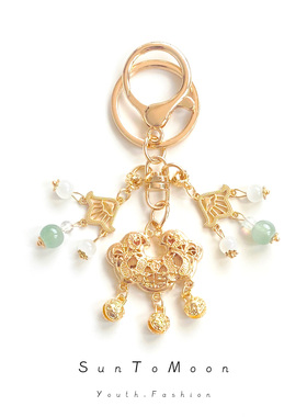 中式平安锁创意包包挂件女生闺蜜钥匙扣配饰金锁钥匙链小礼物饰品