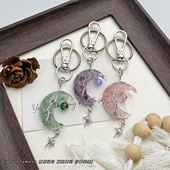 七彩月亮碎石水晶绕线生命树钥匙扣女生简约包包挂件拉链扣配饰