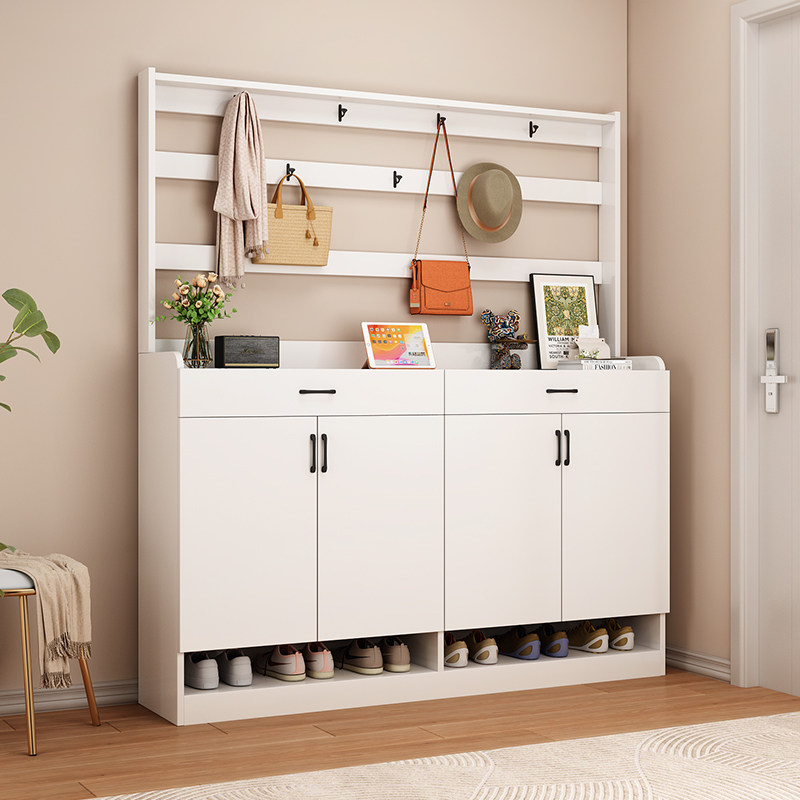 实木鞋柜门口家用鞋帽衣架客厅收纳柜挂衣架衣帽架靠墙一体鞋架子