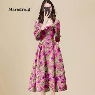 玛丝菲尔国内专柜正品 印花长袖 时尚 连衣裙女 2023年高端秋季 代购