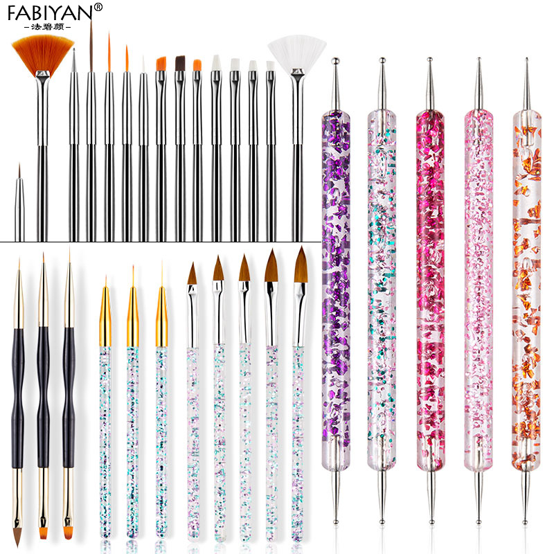 跨境美甲笔刷套装光疗笔拉线笔花卉笔硅胶笔点钻笔水晶笔排笔