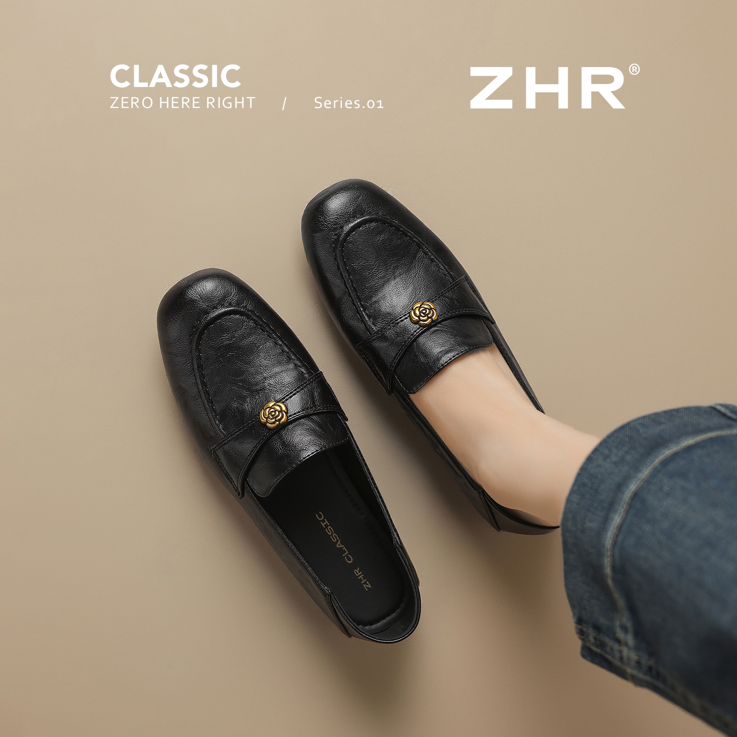 ZHR平底乐福鞋女2025秋季新款山茶花复古jk小皮鞋一脚蹬英伦单鞋