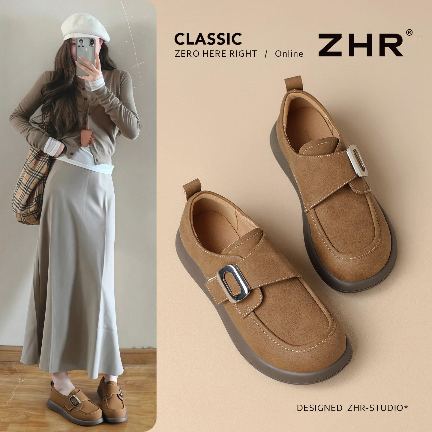 ZHR厚底乐福鞋女2025秋新款通勤软底一脚蹬勃肯鞋英伦小皮鞋单鞋