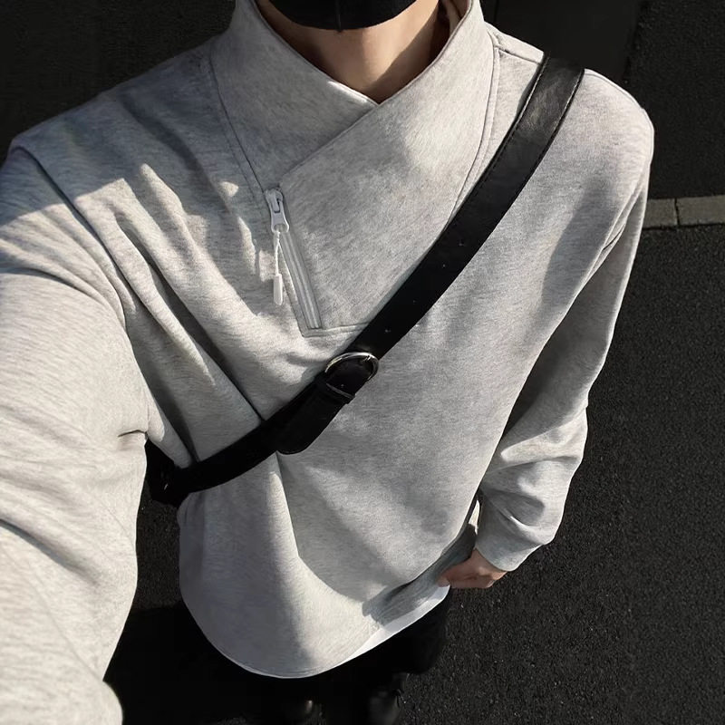 美式高街加厚卫衣男款春秋加绒立领长袖t恤老钱风内搭打底衫上衣