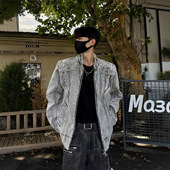 重工拼接设计感牛仔外套男cleanfit复古街头潮牌痞帅夹克