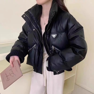 pu皮面羽绒服女短款冬季2023新款