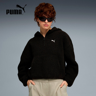 PUMA彪马冬季女款休闲运动夹克摇粒绒短款黑色连帽卫衣633983-01