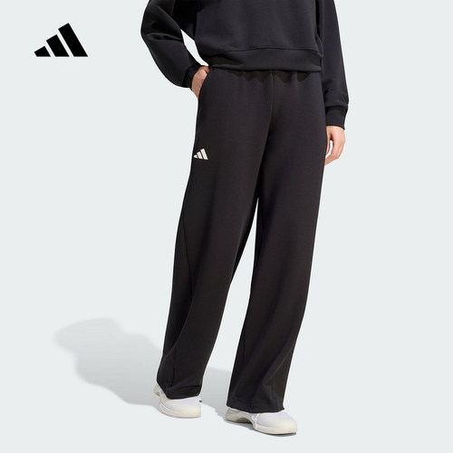 adidas阿迪达斯2026秋女宽松抽绳高腰网球运动裤阔腿长裤 KW4472