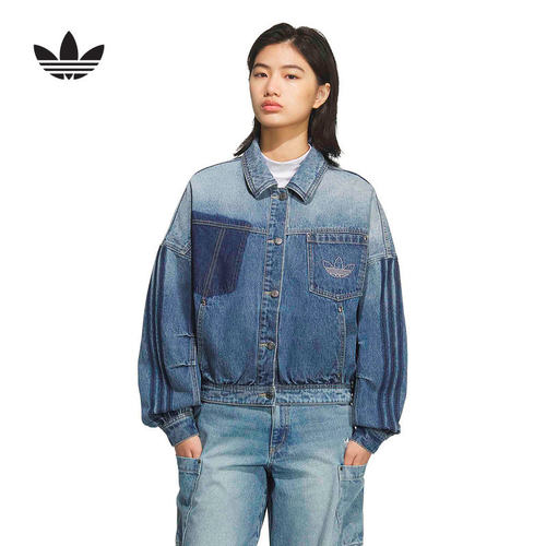 adidas阿迪达斯三叶草夹克2026春女美式复古棉质牛仔外套 KR5042