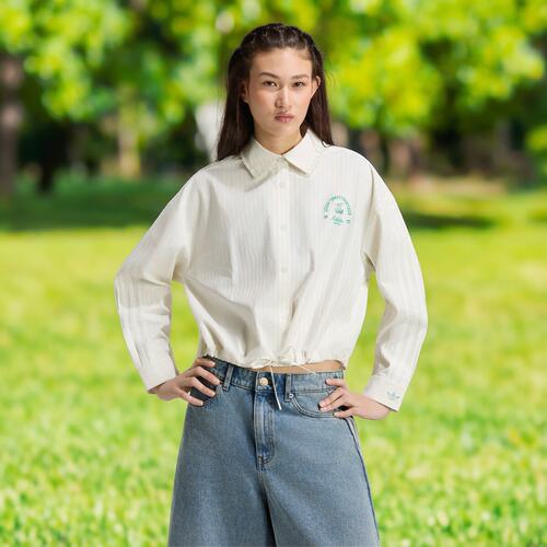 adidas阿迪达斯女优雅条纹宽松休闲运动长袖衬衫蝴蝶结上衣KX6897