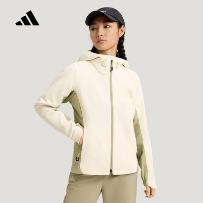 adidas阿迪达斯2026春女户外拒水透湿保暖软壳连帽夹克外套KS3526