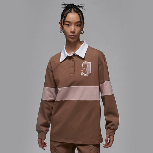 Jordan耐克女子长袖上衣2024冬新款宽松拼接翻领POLO衫FV7183-223