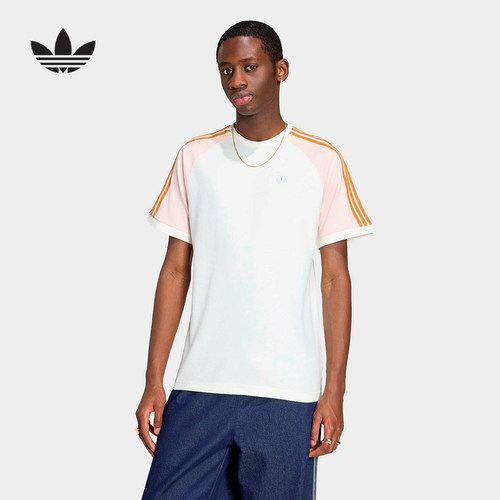 adidas阿迪达斯三叶草拼色半袖2026夏男三条纹简约短袖T恤 KX1259