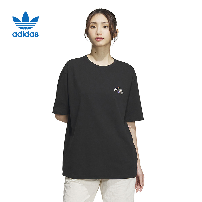 Adidas阿迪达斯三叶草女装夏新款花卉图案运动休闲短袖T恤IK8635