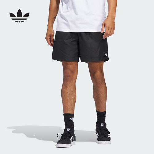 adidas阿迪达斯三叶草夏男梭织情侣款经典运动黑色休闲短裤JC7658