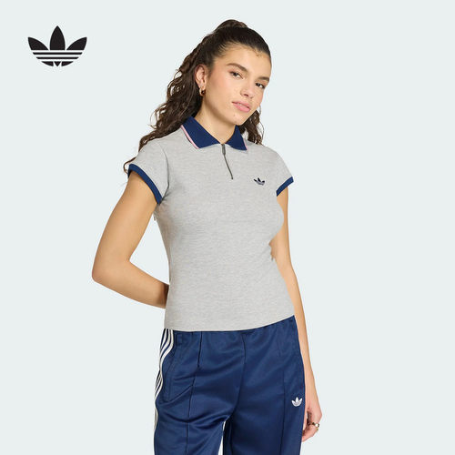 adidas阿迪达斯三叶草2026秋女撞色修身T恤运动短袖POLO衫 KS7358
