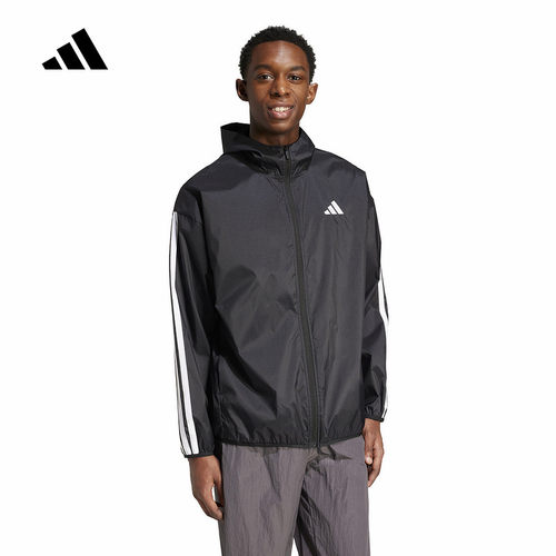 adidas阿迪达斯春夏新款男子梭织夹克运动休闲连帽外套黑色IM7848