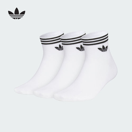 adidas阿迪达斯三叶草短袜白袜ORI TREF ANK 3P三双装袜子 JL7