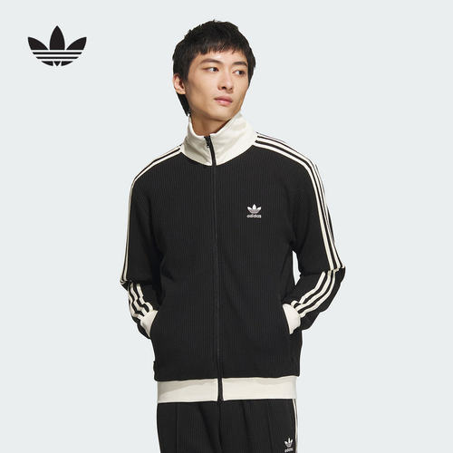 adidas阿迪达斯三叶草男女复古华夫格运动修身夹克薄外套 JW0110