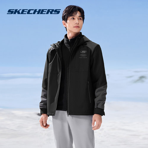 Skechers斯凯奇秋冬男士套装运动休闲连帽保暖舒适外套 P424M123