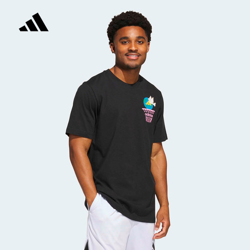 adidas阿迪达斯2026秋男篮球印花圆领休闲运动短袖T恤上衣 KS2208