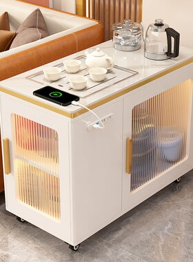 轻奢岩板边几沙发侧边柜可移动茶几客厅烧水电器茶具一体茶桌茶台