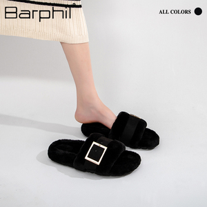 Barphil外穿厚底毛毛拖鞋2023冬季新款百搭防滑网红时尚棉拖鞋女