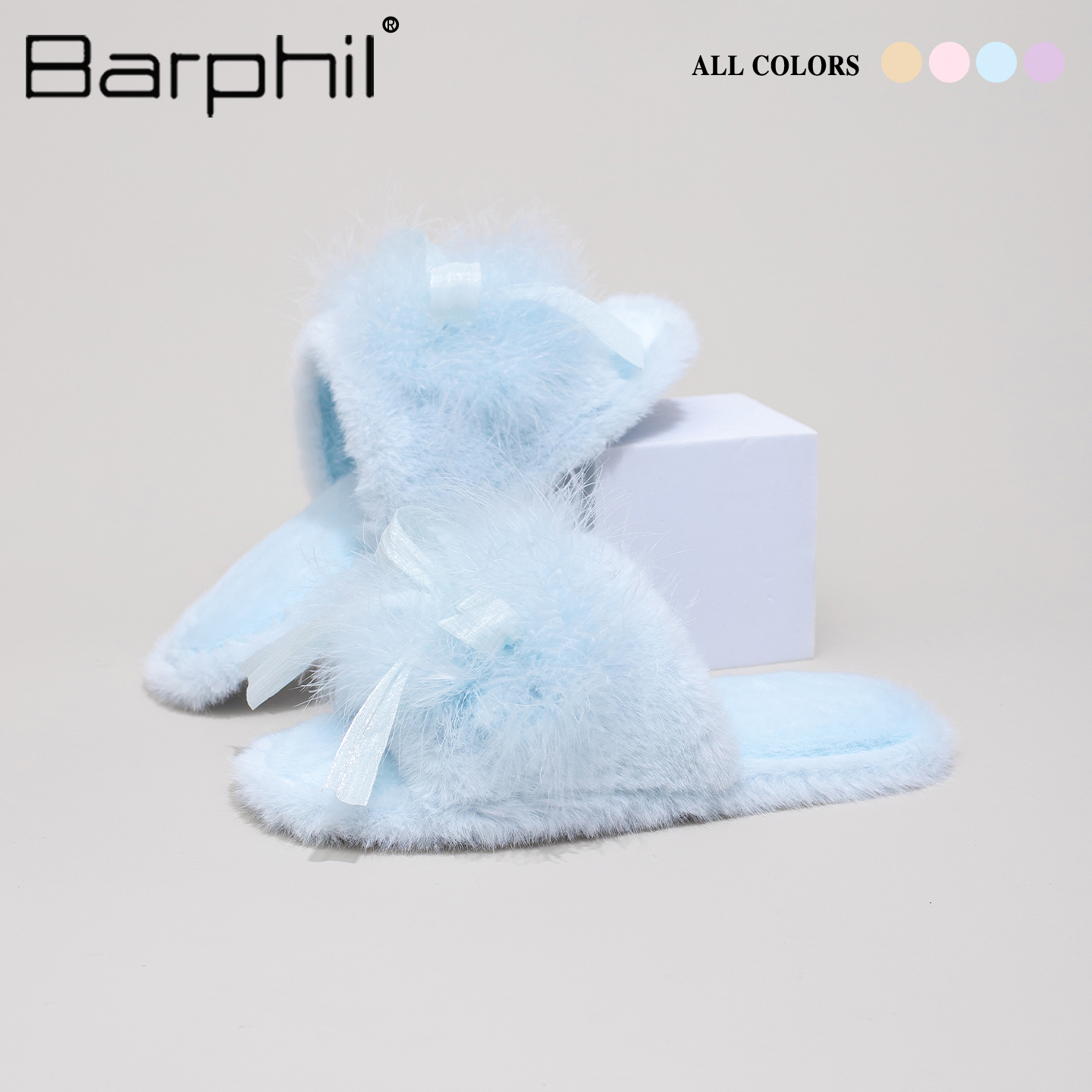 Barphil拖鞋女士室内家居2025秋冬新款毛毛棉拖鞋防滑蝴蝶结甜美