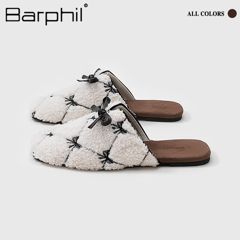 Barphil拖鞋女款2025秋冬新款家居室内防滑甜美百搭蝴蝶结毛毛拖