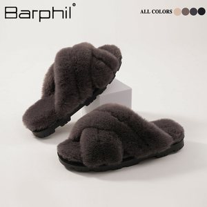 Barphil厚底棉拖鞋女2023冬季新款室内家居防滑保暖毛毛拖鞋冬天