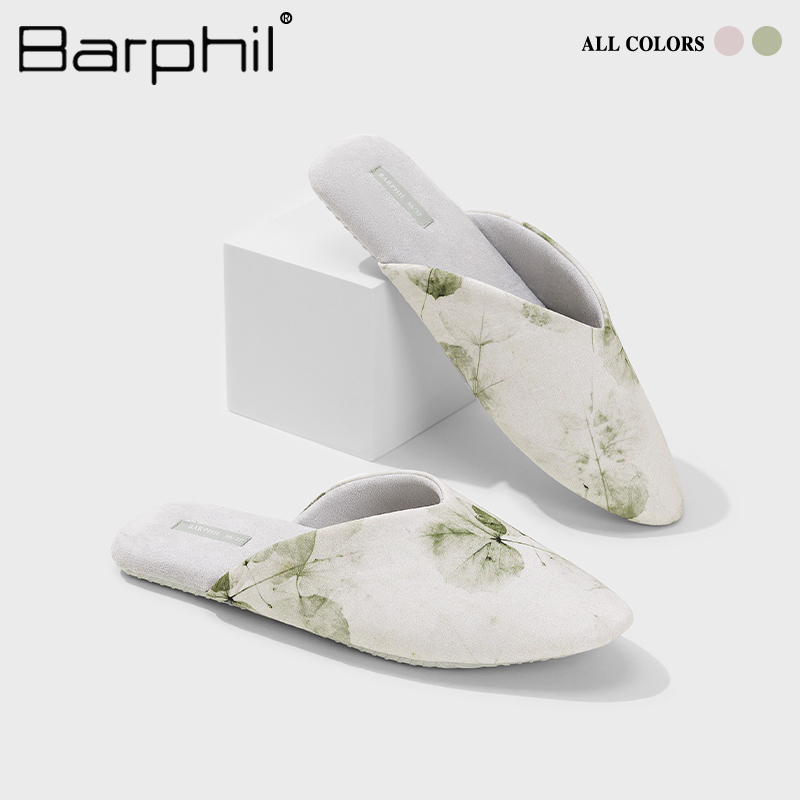 Barphil拖鞋女2025春秋新款室内国风印花防滑家居软底静音包头拖