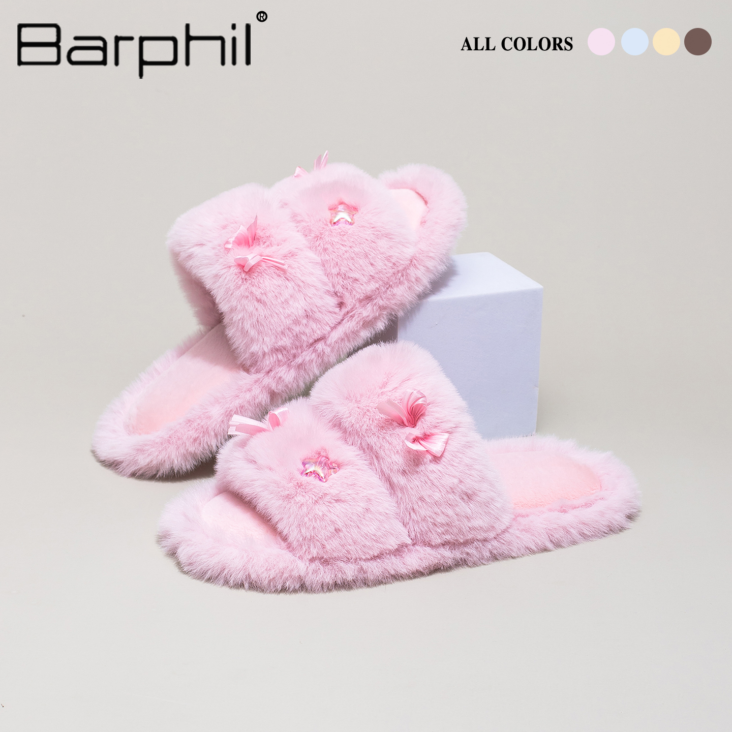 Barphil拖鞋女2025新款秋冬室内家居可爱舒适棉拖甜美毛绒蝴蝶结