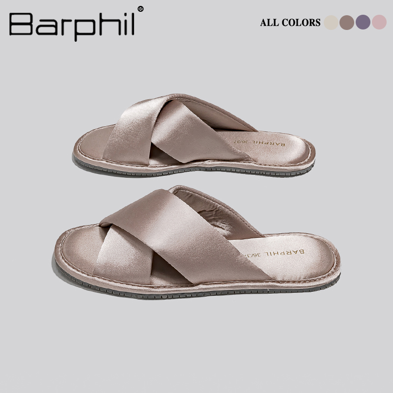 Barphil女士拖鞋凉拖2025夏季新款防滑缎面百搭交叉带家居拖