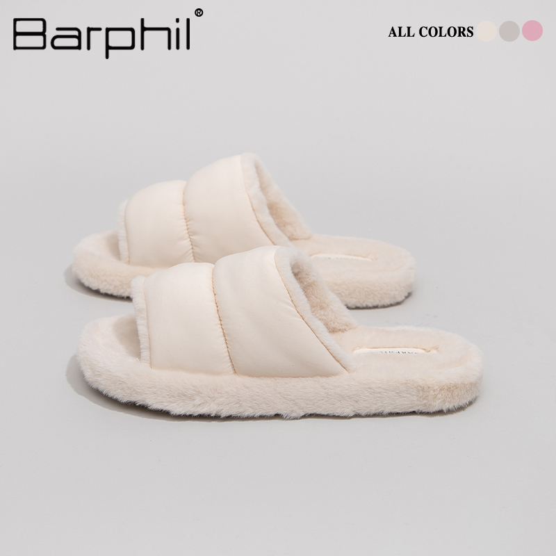 Barphil拖鞋女家居2025年新款时尚室内保暖厚底毛毛棉拖防滑外穿