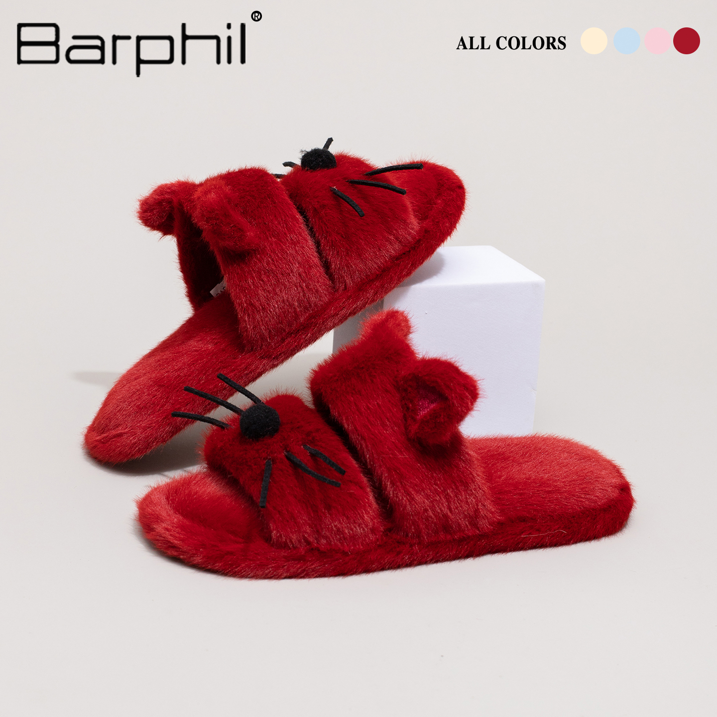 Barphil拖鞋女2025新款秋冬室内家居可爱毛绒防滑软底棉拖鞋小猫